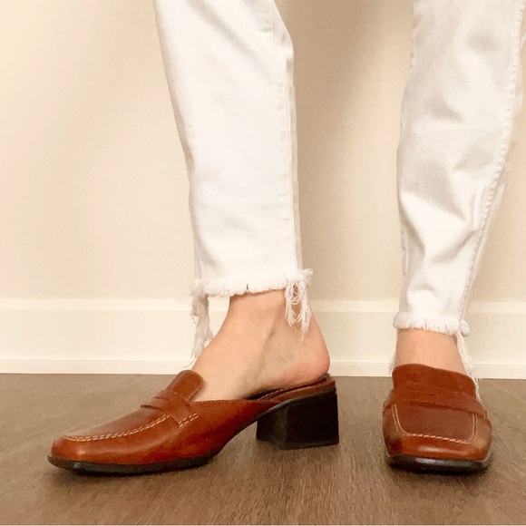 Vintage Brown Leather Slip on Square Toe Loafers - Picture 2 of 5